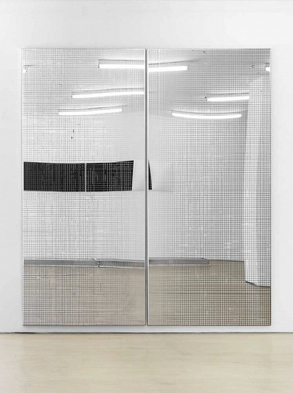 Dean Levin, Surface Support (ISO)
2015, UV curable ink on mirrir polished steel and accompanying drawing